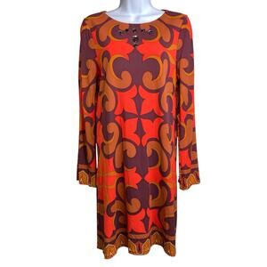 Vintage Nicole Miller Studio 100% Silk Shift Midi Dress Size S Retro Statement
